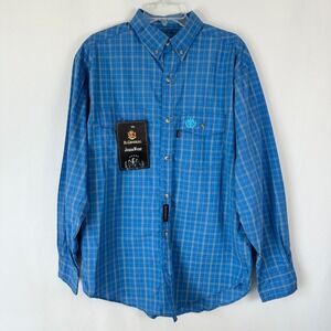 NWT El General Jeanswear Plaid Long Sleeve Western Shirt‎ Mens Large Blue Cowboy